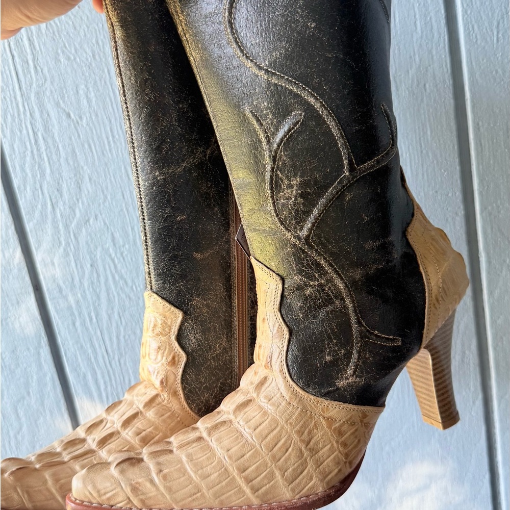 New croc leather snip toe heels